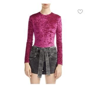Maje bodysuit 10 pink crushed velvet long sleeve preppy dance ballet fitted top